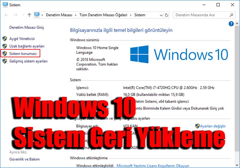 Windows 10 Sistem Geri Yükleme