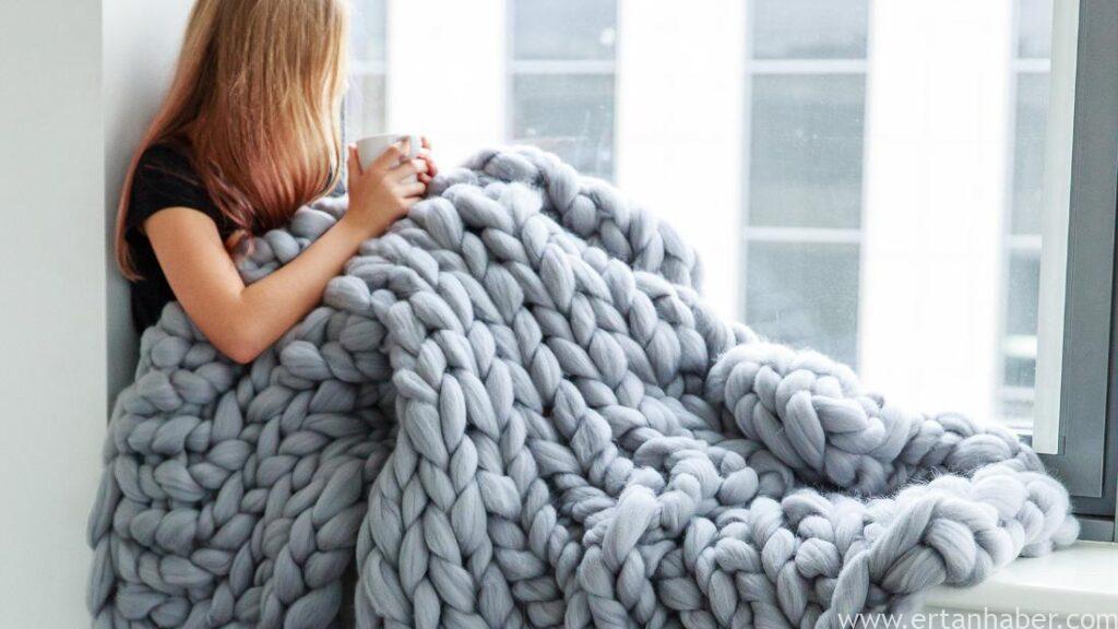 Evde büyük örgü battaniye nasıl yapılır