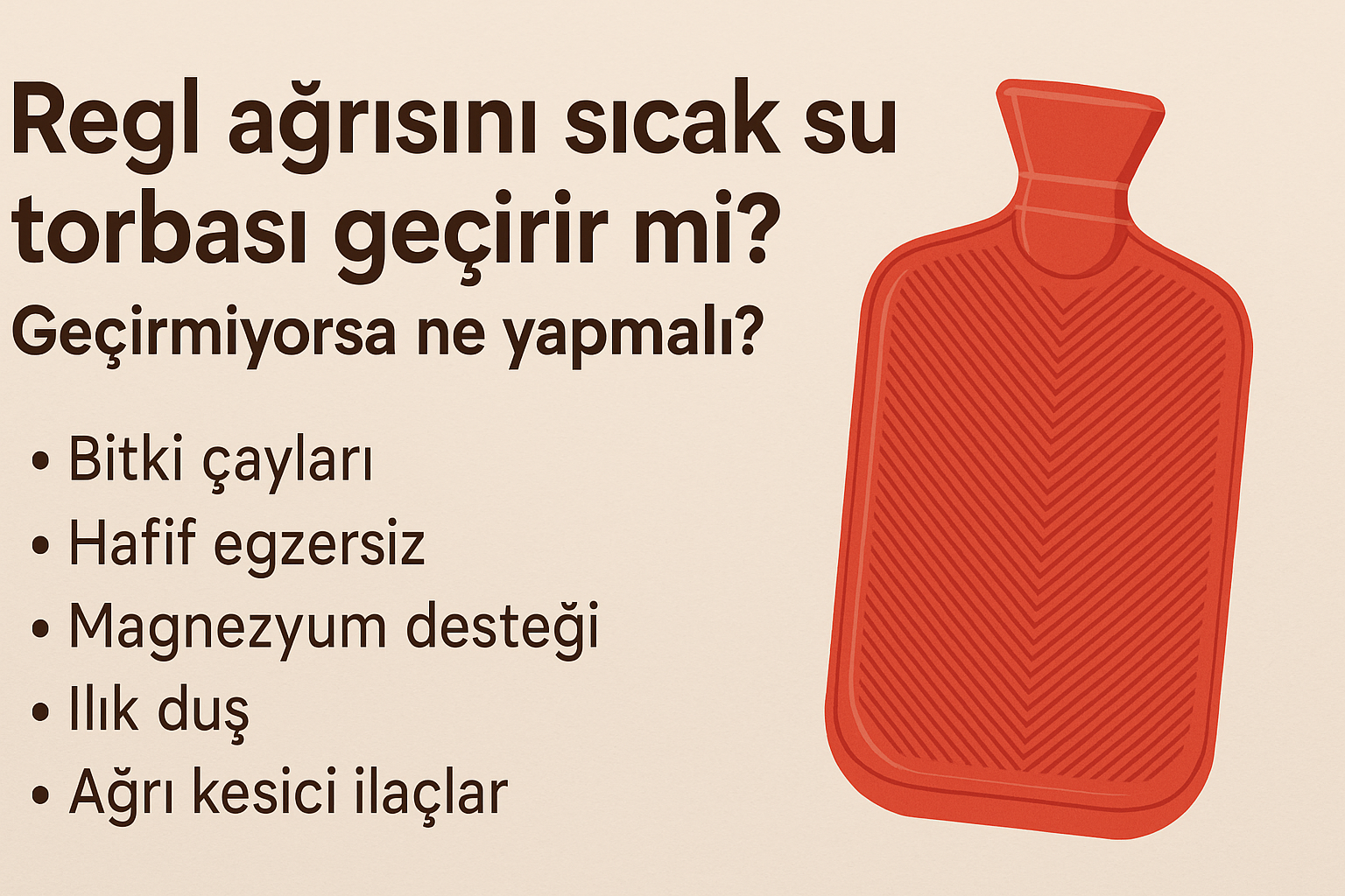 Sıcak su torbası kasları gevşetir, regl ağrısını azaltabilir.
Etki etmezse bitki