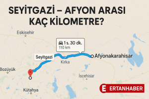 Seyitgazi ile Afyonkarahisar arası 110 km olup, yolculuk 1 saat