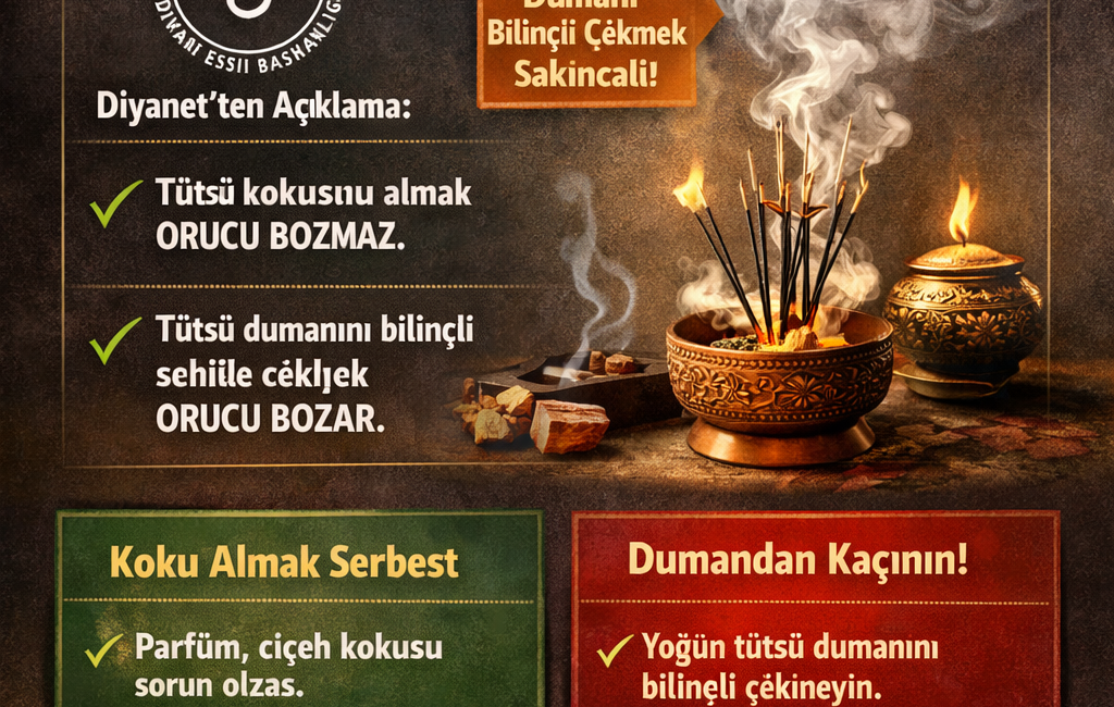 Tütsü kokusu orucu bozmaz. Dumanı bilinçli çekmek ise sakıncalı kabul