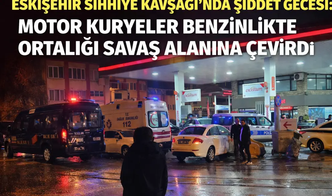 Eskişehir’de Sıhhiye Kavşağı’ndaki Total benzinlikte motor kuryeler ile pompacı arasında