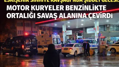 Eskişehir’de Sıhhiye Kavşağı’ndaki Total benzinlikte motor kuryeler ile pompacı arasında