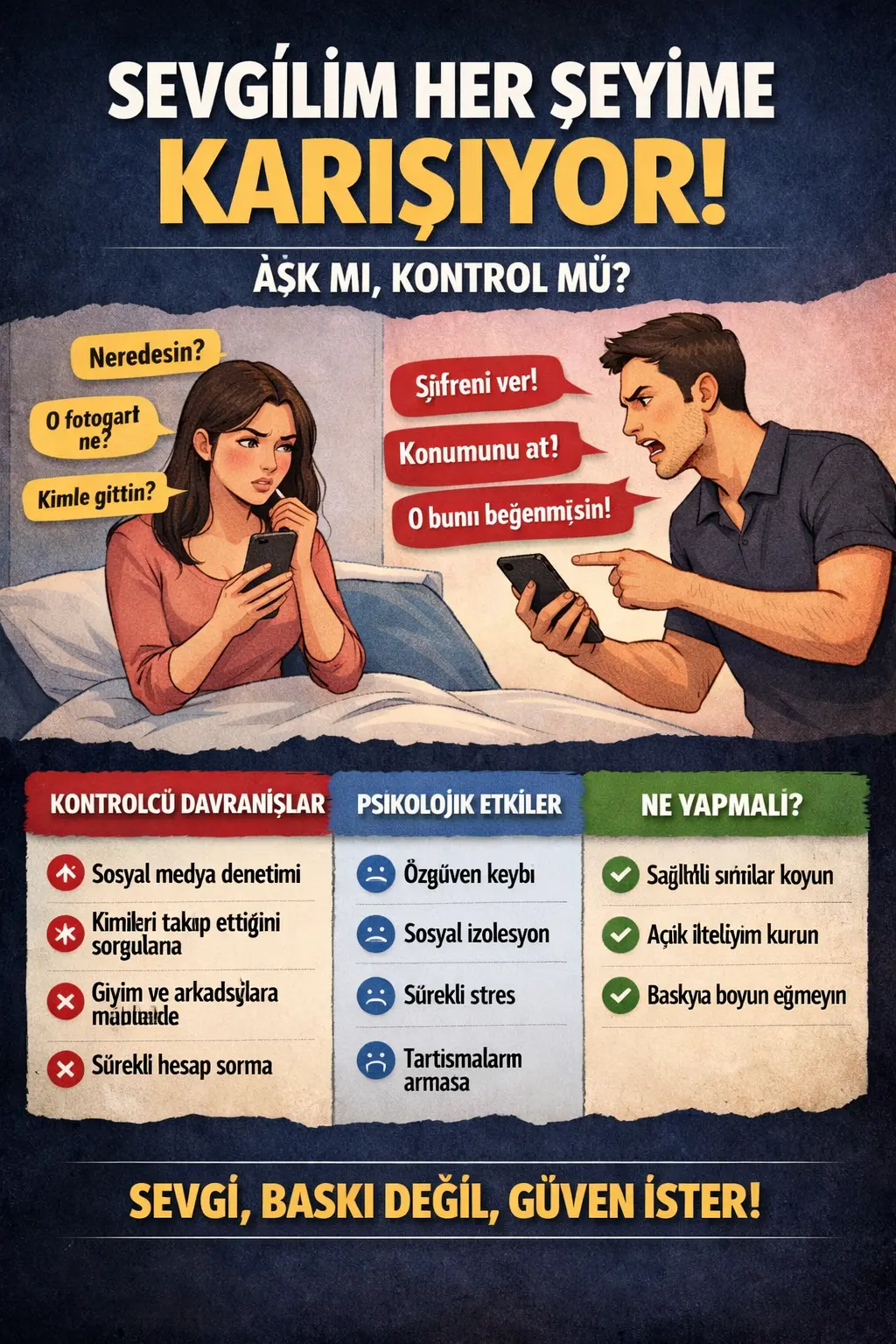 Partnerin sürekli müdahalesi sevgi değil kontrol olabilir. Uzmanlar sağlıklı sınırların