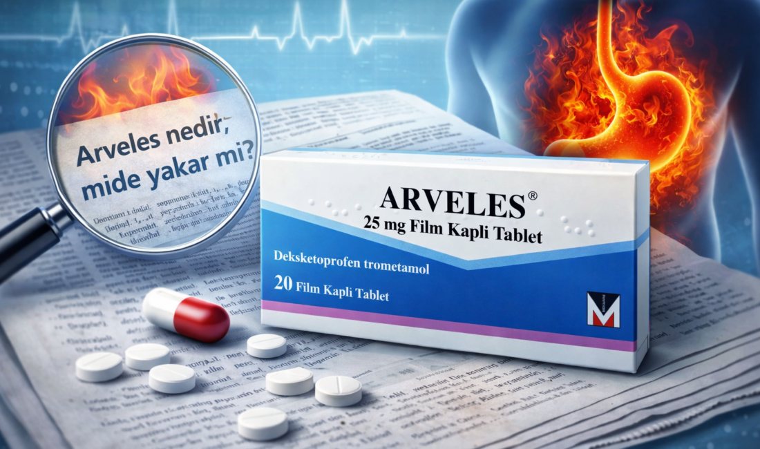 Arveles, dexketoprofen içeren güçlü bir ağrı kesicidir. Mide yanması yapabilir,