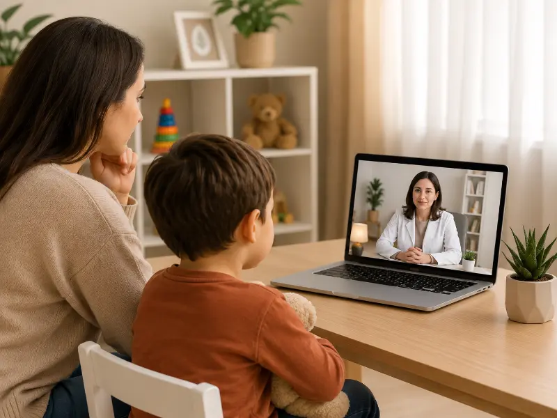 Online çocuk psikiyatri görüşmesi; ailelerin şehir dışında olması, ulaşım zorluğu